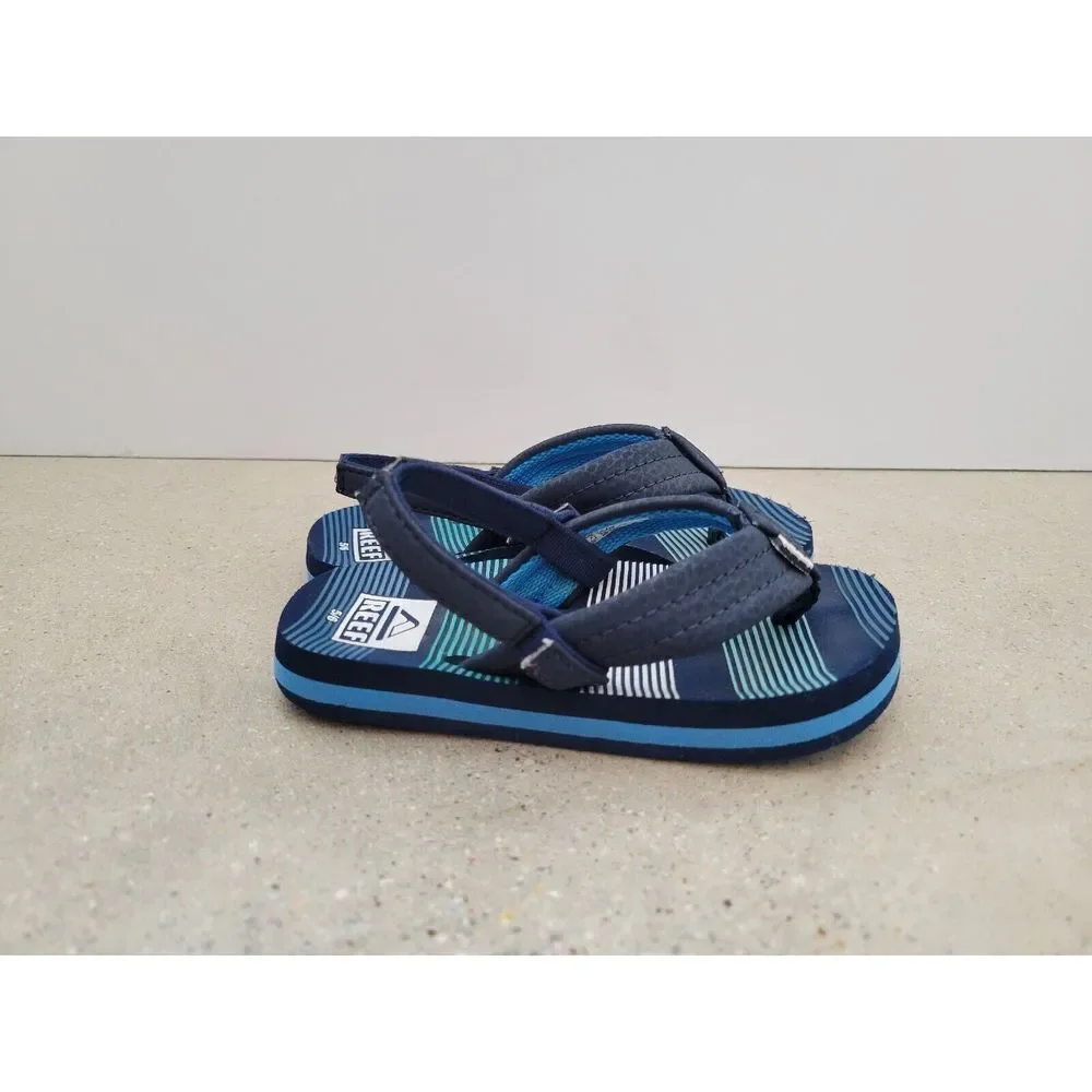Reef Lil Little Ahi Flip Flop Sandals Infant Toddler Sz 5/6 Deep Sea Stripes blu